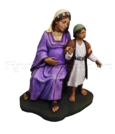 Pastora sentada con niño estilo hebreo